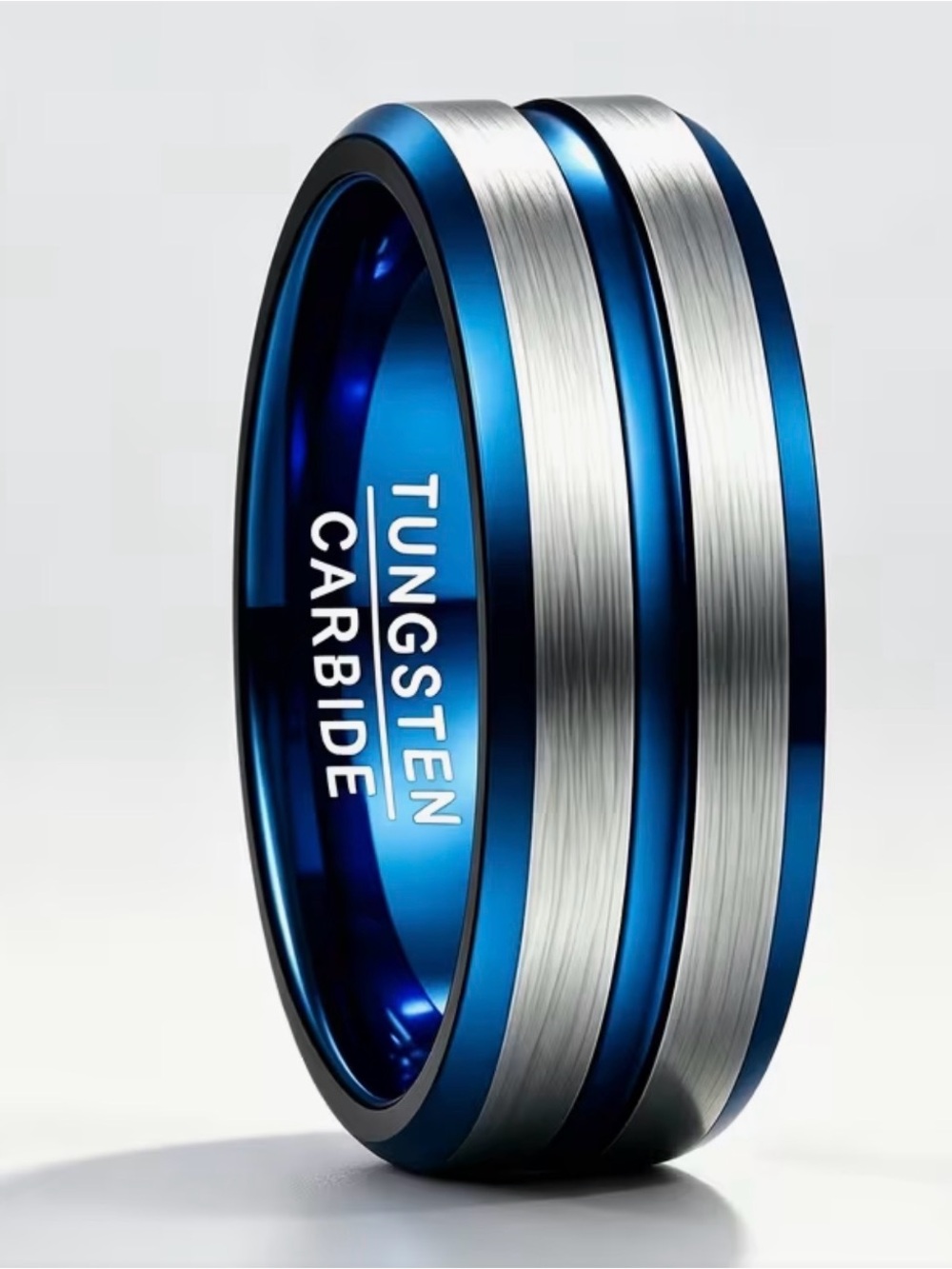 NWT-Tungsten Blue Silver Men's Wedding Band